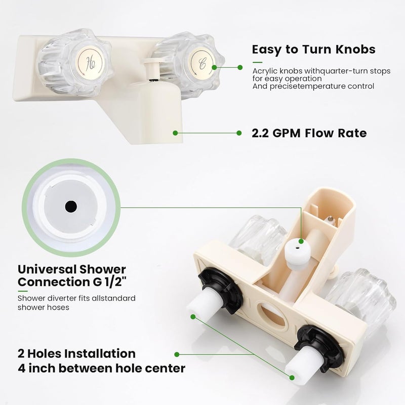 gcbcrit RV Shower Faucet with Hose and Head, RV Outdoor Shower Kits, RV Tub Faucet with Shower Diverter Outdoor Shower Kit Fits for RV/Campers,Travel Trailer,Motorhome (Bathtub Faucet Kit, Milky White) - Image 4